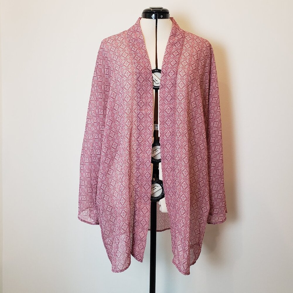 Wonderly Plum Medallion Print Moutain Weekend Open Front Cardigan L/XL